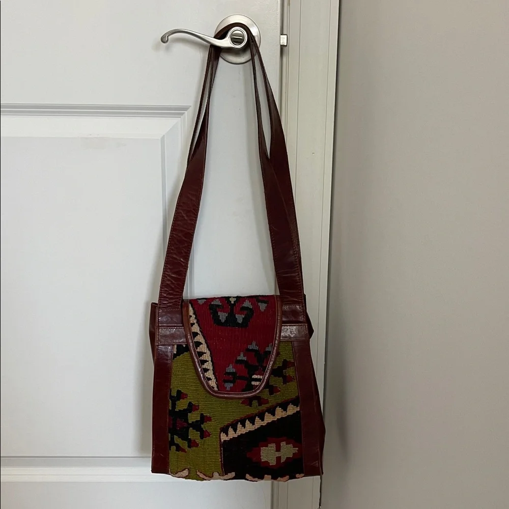 Vintage Turkish Kilim Leather Bag Boho